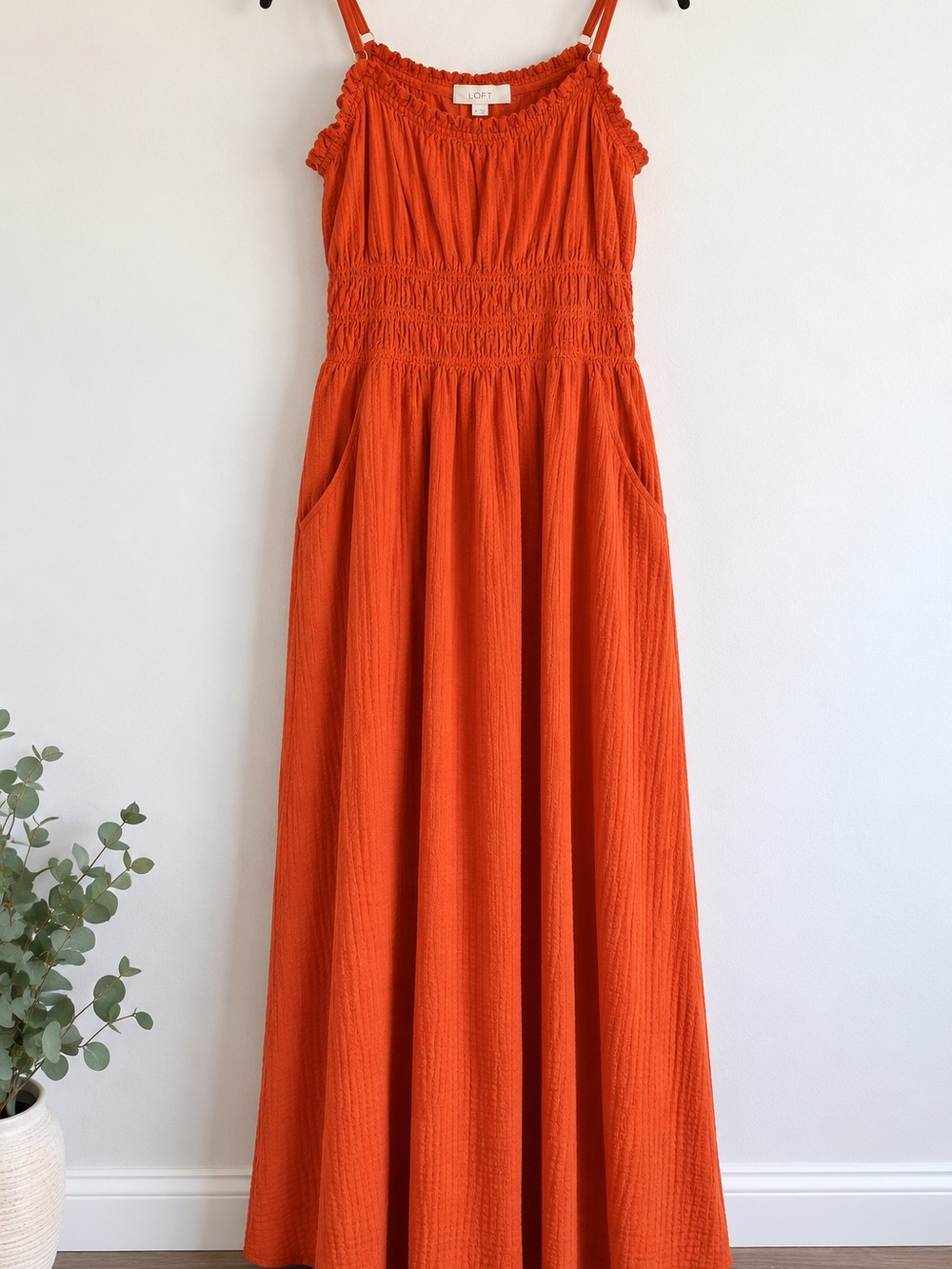 LOFT Orange Smocked Maxi Dress – Size Medium